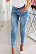 Karleedress Bow Knot Pearl Beaded Pencil Denim Pants