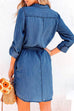 Karleedress Rolled Up Long Sleeves Tie Waist Denim Shirt Dress