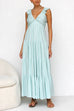 Karleedress V Neck Ruffle Trim Tiered Sleeveless Linen Maxi Dress