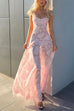 Karleedress Spaghetti Strap Back Lace-up Applique Flower Lace Maxi Dress