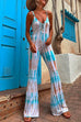 Karleedress Lace-up V Neck Flare Bottoms Tie Dye Skinny Cami Jumpsuit