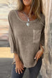 Karleedress 3/4 Sleeves Pocketed Cotton Linen Casual T-shirt