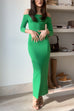 Karleedress Off Shoulder Long Sleeves Back Slit Bodycon Maxi Dress