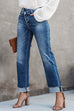 Karleedress High Waist Straight Leg Ripped Denim Pants