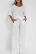 Karleedress Round Neck 3/4 Sleeves Pullovers Wide Leg Pants Cotton Linen Set