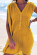 Karleedress Buttons V Neck Sleeveless Ruched Beach Dress