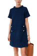 Karleedress Elegant Crewneck Short Sleeves Buttons Tweed Dress