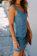 Karleedress U Neck Slit Denim Bodycon Tank Dress