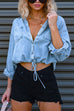 Karleedress Long Sleeves Drawstring Hem Cropped Denim Shirt