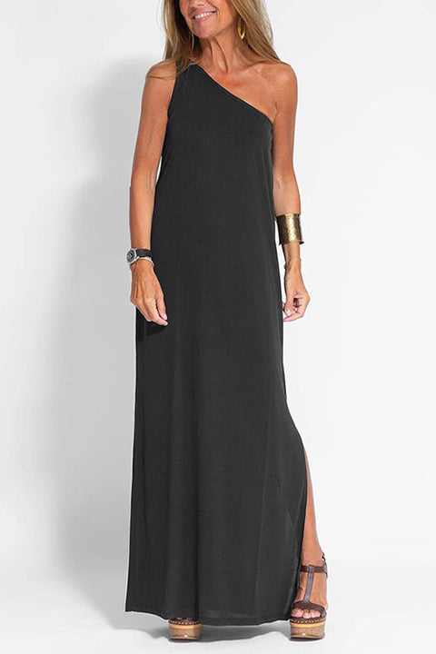 Karleedress Sleeveless One Shoulder Side Split Maxi Dress