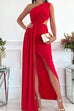 Karleedress Solid One Shoulder Sleeveless Cut Out Slit Maxi Dress