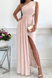 Karleedress Solid One Shoulder Sleeveless Cut Out Slit Maxi Dress