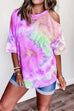 Karleedress Cold Shoulder Short Sleeve Tie Dye T-shirt