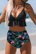 Karleedress V Neck High Waist Ruffle Printed Swimwear Set