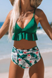 Karleedress V Neck High Waist Ruffle Printed Swimwear Set