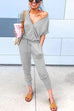 Karleedress V Neck Tie Waist Drawstring Joggers Jumpsuit