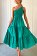 Karleedress One Shoulder Sleeveless Smocked Ruffle Tiered Maxi Dress