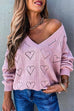 Karleedress V Neck Heart Hollow Out Knit Sweater