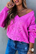 Karleedress V Neck Heart Hollow Out Knit Sweater