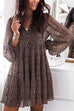 Karleedress V Neck Puff Sleeve Leopard Swing Dress