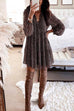 Karleedress V Neck Puff Sleeve Leopard Swing Dress