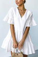 Karleedress V Neck Short Sleeve Ruffle Babydoll Dress