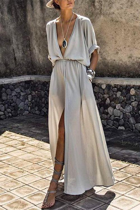 Karleedress Deep V Neck High Split Maxi Holiday Dress