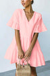 Karleedress V Neck Short Sleeve Ruffle Babydoll Dress