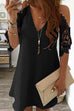 Karleedress V Neck Cold Shoulder Lace Splice Mini Dress