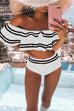 KD Off Shoulder Stripe Ruffle Bathing Suit