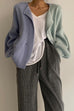 Karleedress Color Block Lantern Sleeve Button Down Cardigan