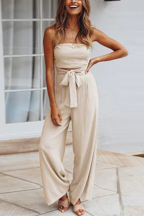 Karleedress Off Shoulder Bow Tie Waist Resort Jumpsuit