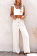 Karleedress Buttons Elastic Waist Wide Leg Pants