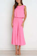 Karleedress Crewneck Sleeveless Top and Wide Leg Pants Solid Set