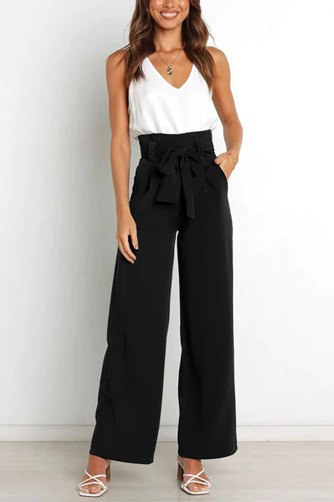 Karleedress Elegant Tie Waist Wide Leg Office Pants