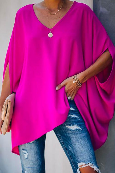 Karleedress V Neck Batwing Sleeve Oversized T Shirt