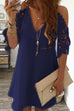 Karleedress V Neck Cold Shoulder Lace Splice Mini Dress