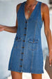 Karleedress V Neck Buttons Racerback Sleeveless Denim Dress