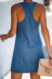 Karleedress V Neck Buttons Racerback Sleeveless Denim Dress