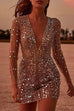 Karleedress Deep V Neck Mesh Sequin Party Dress