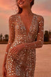 Karleedress Deep V Neck Mesh Sequin Party Dress