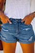 Karleedress Mid Waist Rolled Hem Ripped Denim Shorts