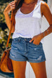 Karleedress Mid Waist Rolled Hem Ripped Denim Shorts