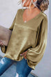 Karleedress V Neck Lantern Sleeve Solid Tunic Top