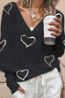 Karleedress V Neck Bronzing Heart Print Pullover Sweater