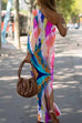 Karleedress One Shoulder Long Sleeve Tie Dye Maxi Holiday Dress