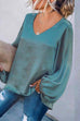 Karleedress V Neck Lantern Sleeve Solid Tunic Top