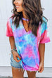 Karleedress V Neck Cut Out Short Sleeve Tie Dye T-shirt