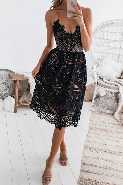 Karleedress V Neck Lace Hollow Out Cami Dress