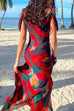 Karleedress Cold Shoulder High Waist Printed Maxi Beach Dress